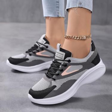 Imagem de Tênis de corrida esportivo feminino, moderno, esportivo, academia, caminhada, corrida, tênis, fitness, Lcs6238 Preto Cinza, 35