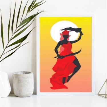 Imagem de Quadro Orixá Iansã Candomblé 33x24cm - Vidro e Madeira Preta