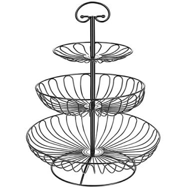 Imagem de Cesta de frutas, fruteira, 3 camadas, fruteira para cozinha, suporte simples, cozinha, sala de estar, conjunto de cestas de frutas, suporte decorativo, organizador de frutas (cor: dourado) fruteira