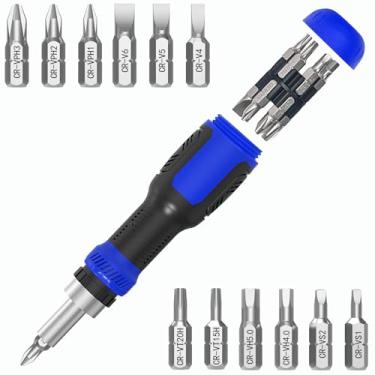 Imagem de Conjunto de chaves de fenda de catraca, parafuso de catraca WOOPHEN 13 em 1 com chave de fenda magnética 1/4, adequado para garagem, casa, local de trabalho e reparo DIY (azul)