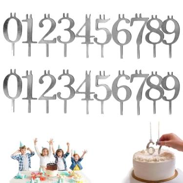 Imagem de Conjunto de castiçais de aniversário com número reutilizável, decorações de topo de bolo de prata, suporte de velas ajustável, castiçais de bolo de aniversário digital para aniversários, bolos