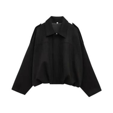 Imagem de Jaqueta Bomber Feminina Oversized De Camurça Acolchoada Estilo Colegia