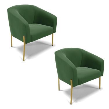 Imagem de Cadeira Sala De Jantar Pé De Ferro Dourado Kit 2 Stella Suede D03 - D'rossi Cor Verde