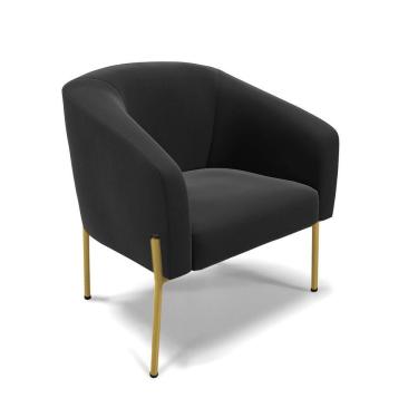 Imagem de Cadeira Sala De Jantar Pé De Ferro Dourado Stella Suede D03 - D\'rossi Cor Preto