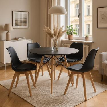 Imagem de Conjunto Mesa Jantar Moderna Leda 90 Cm Com 4 Cadeiras Leda Elegante Preta.