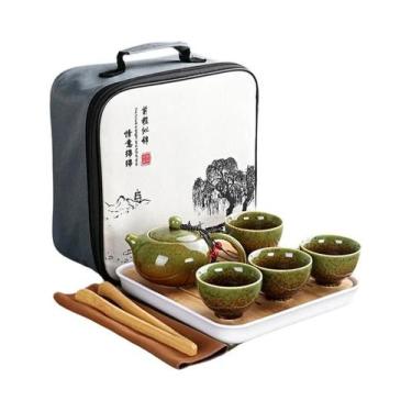 Imagem de Conjunto De Chá Kung Fu Cerâmico Portátil Com Bolsa De Viagem, 4 Copos
