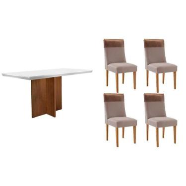 Imagem de Conjunto Sala de Jantar Berlim c/ Tampo Madeirado c/ Vidro Canto Curvo