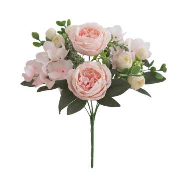 Imagem de Buquê De Flores Artificiais De Peônia, Arranjo De Rosas De Seda Falsas