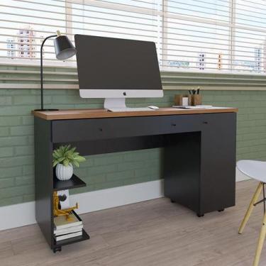 Imagem de Escrivaninha para Computador Ariel com 1 Porta e 2 Gavetas Mel/Preto -