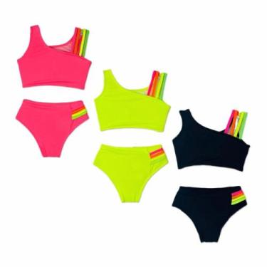 Imagem de Biquíni Feminino Infantil Neon Lançamento Kit 3 Peças Moda Praia Traje