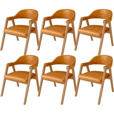 Imagem de Kit 06 Cadeiras De Jantar E Estar Living Estofada Nadja L02 Couríssimo Whisky - Gtdnexxus