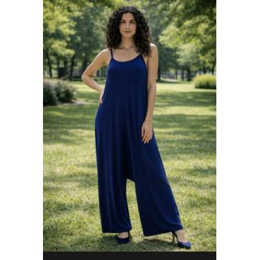 Imagem de Macacão Alcinha Pantalona Com Bolso - modanascimento, Azul marinho, GG