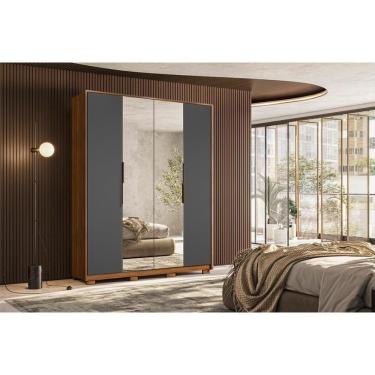 Imagem de Guarda Roupa Solteiro 4 Portas E 3 Gavetas C- 2 Espelhos E Pés Attore Amendola-grafito