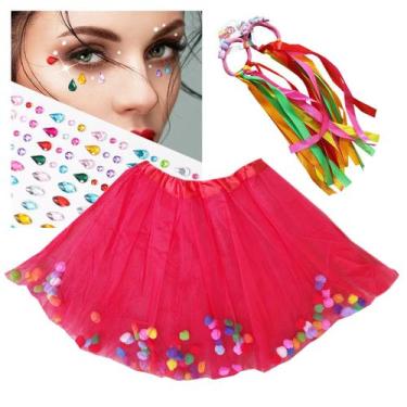 Imagem de Kit Fantasia Carnaval Juvenil Adulto 35/42: Saia Tutu Pompom + Elástic