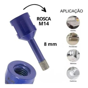 Imagem de Serra Copo Diamantada 8mm Para Porcelanato Ceramica Marmore Rosca M14 