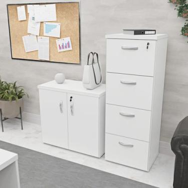 Imagem de Conjunto Office Armário Baixo e Gaveteiro Arquivo 4 Gavetas 127cm Bran