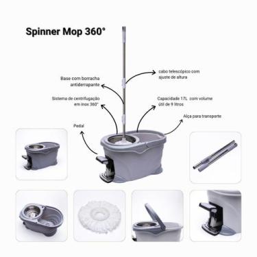 Imagem de Mop Spinner 360 Limpeza Profunda Centrifuga De Inox. - Upa Store