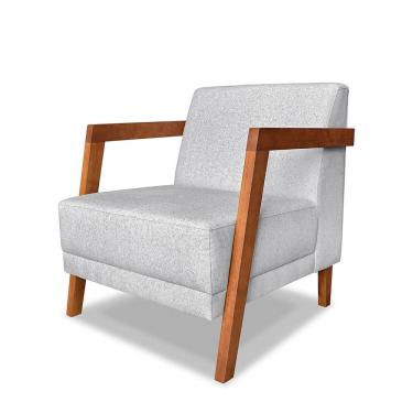 Imagem de Poltrona Decorativa Base de Madeira Norma Linho Rústico Grigio - Loja Sheep