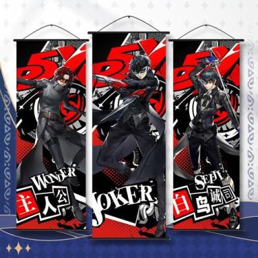 Imagem de Arte de parede em tela 3 painéis Persona 5X Anime 25x75cm Joker & Se -