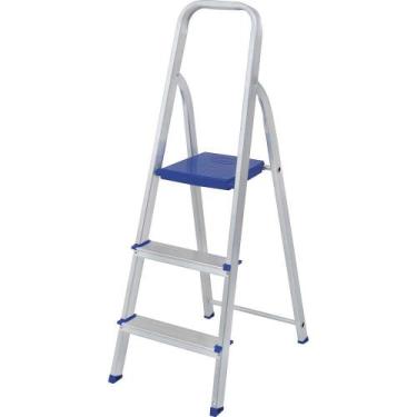 Imagem de Escada De Alumínio Pequena 3 Degraus Dobrável Para Casa Mor