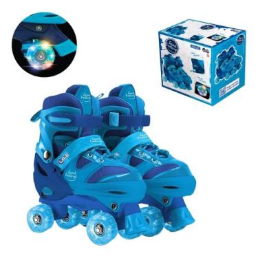 Imagem de Patins 4 Rodas Infantil Led Azul Uniktoys Regulável Masc - Unik Toys