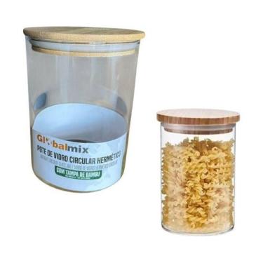 Imagem de Kit 03 Potes Vidro 800Ml Hermético Multiuso Tampa De Bambu - Global Mi