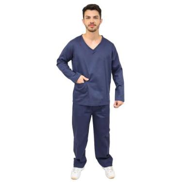 Imagem de Pijama Cirúrgico Manga Longa em Algodão - DEMORGAN, Marinho, PP