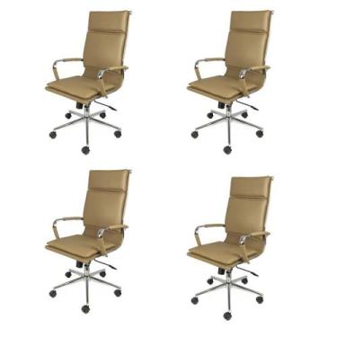 Imagem de Kit 4 Cadeiras Escritorio Presidente Design Italiano com Relax materia
