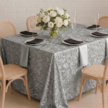 Imagem de Toalha de Mesa Retangular em Cetim Amassado Prata, 1,40 x 3,20