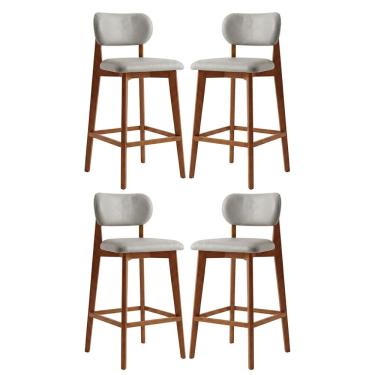 Imagem de 4 Banquetas em Madeira Laura Estofada Couríssimo Palha CCS