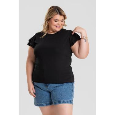 Imagem de Blusa Feminina Plus Size Malha Viscose Mangas Godê - Serena, Preto, G9