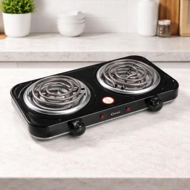 Imagem de Fogão Portátil Elétrico 2 Bocas Antiaderente Fácil Limpeza Rápido Prát