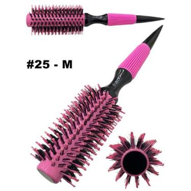 Imagem de Escova De Cabelo Térmica Rosa Cerdas De Javali Mista Madeira Ref. 25 -