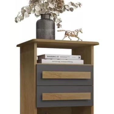 Imagem de Mesa De Cabeceira 2 Gavetas Turim Cinamomo/Grafite – RV Móveis