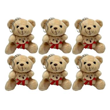 Imagem de Kit 6 Chaveiros Ursinho Pelúcia 9cm Presente Lembrancinha Infantil Festas