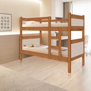 Imagem de Beliche Virtus com Escada e Grade de Proteção Estrutura Resistente Nature-off White