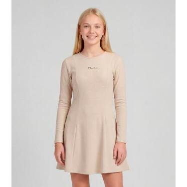 Imagem de Vestido Juvenil Molecotton Curto Manga Longa Minty Bege, 16, Bege