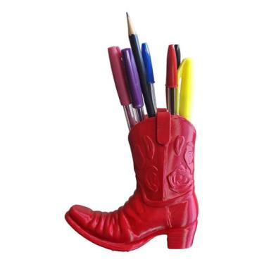 Imagem de Porta Caneta Bota Cowboy Trecos Lapis Botina Vermelho 15 Cm - Escritor