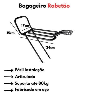 Imagem de Bagageiro Garupa Bike Aro 26 Articulado Rabetão Aço Preto - DNZ