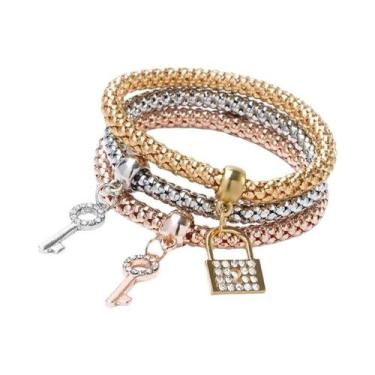 Imagem de Conjunto De Pulseiras Elásticas Femininas Em 3 Cores Com Pingente De C