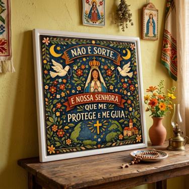 Imagem de Quadro Nossa Senhora Fé e Proteção 33x33cm Mold Preta