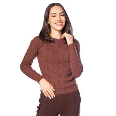 Imagem de Blusa Feminina Oliveira Malhas Tricot Texturizada Marrom, Marrom, Únic