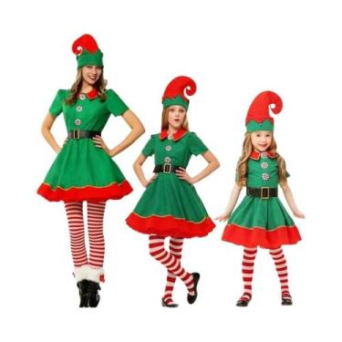 Imagem de Conjunto De Fantasia De Elfo Verde Papai Noel Para Crianças E Adultos,