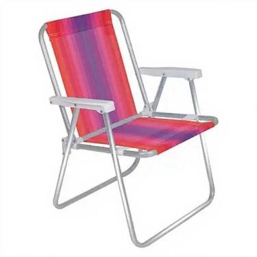 Imagem de Cadeira de Praia Alta Dobrável Alumínio Mor Azul Rosa Confortável Leve