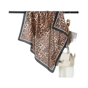 Imagem de Lenço De Seda Satin Com Estampa De Leopardo 70X70cm, Xale Macio E Suav