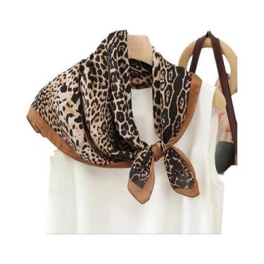 Imagem de Lenço De Seda Satin Com Estampa De Leopardo 70X70cm, Xale Macio E Suav