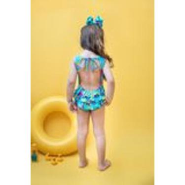 Imagem de Maiô infantil babado no bumbum com proteção uv - estampa fundo do mar 
