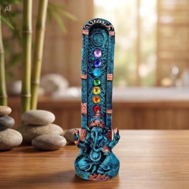 Imagem de INCENSARIO de Resina Ganesha 7 chakras Verde Lavado - Decore Casa
