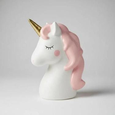 Imagem de Cofrinho decorado unicornio Ceramica Crina Rosa com Gliter - Decore Ca