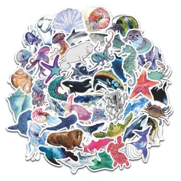 Imagem de Adesivos De Desenho Animado Do Oceano, 50 Peças, Tartaruga Marinha, Ca